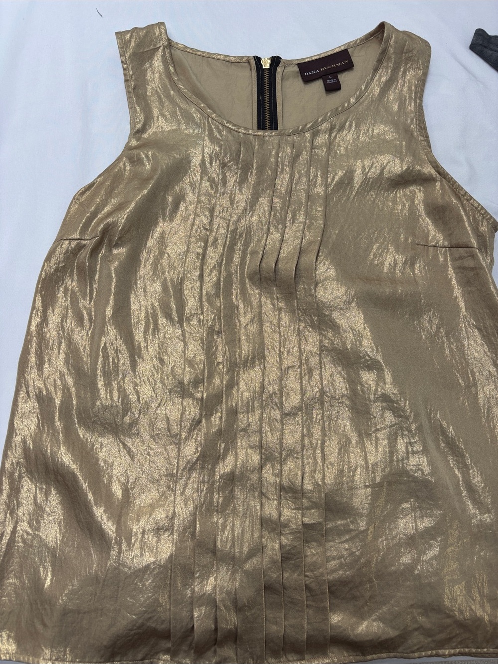 Dana Buchman Shimmery Gold Pleated Sleeveless Top